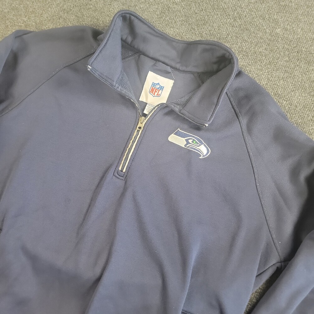 NFL Seattle Seahawks Men's Navy Blue 1/4 Zip Pullover XXL 2XL Pockets *flaws*
